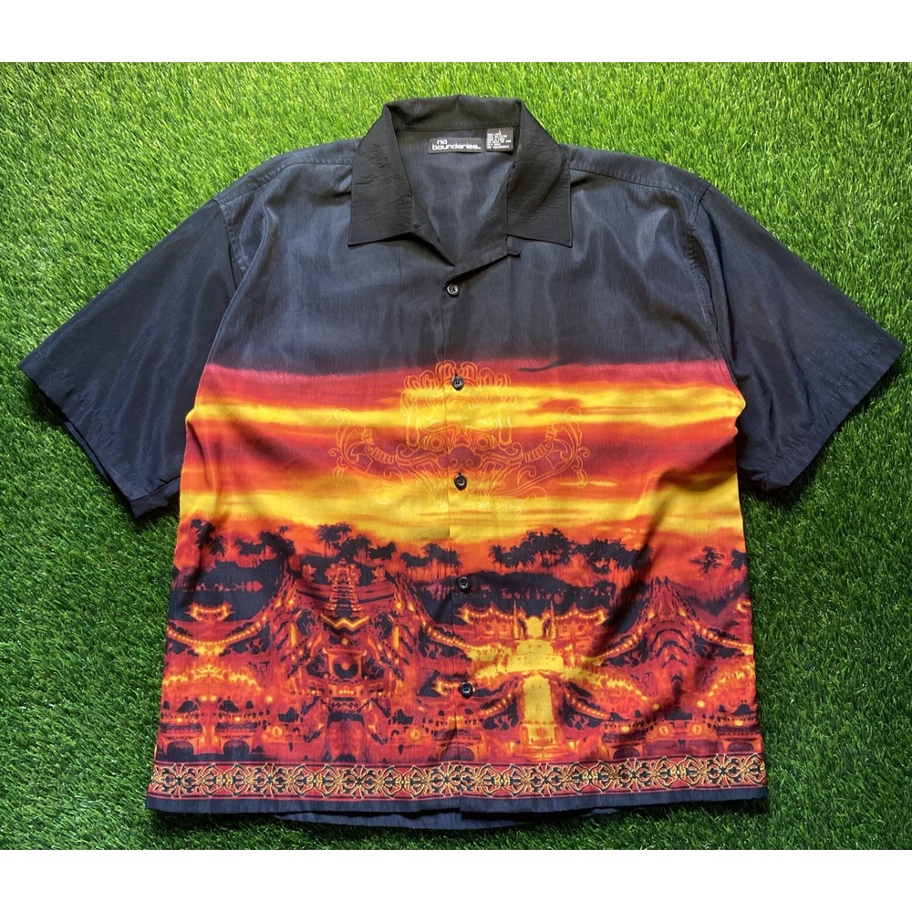 Vintage Y2K Dragon Shirt No Boundaries  Red Black Sz L Polyester Jnco Style